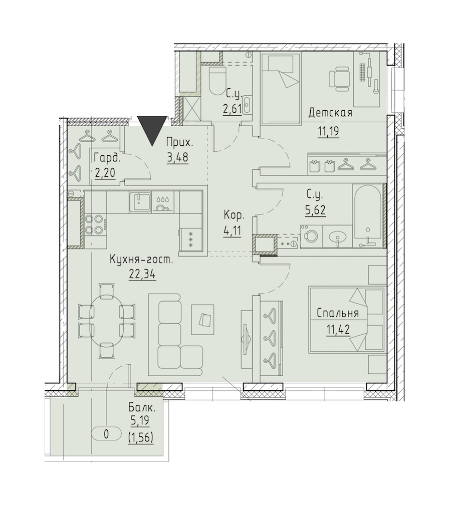 2-комнатная квартира 62.97 м², 7/9 эт., ЖК «LEGENDA Чёрная речка 41»